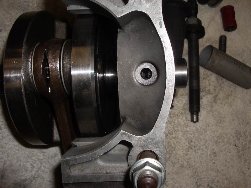 Crank in case  SEE THE MISTAKE rod not supported and centered.JPG